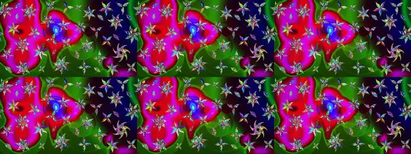 Yapraklı çiçekler ve yeşil ve kırmızı renkte papatya çiçekleri. Eskiz arkaplan modeli. Raster - stok.