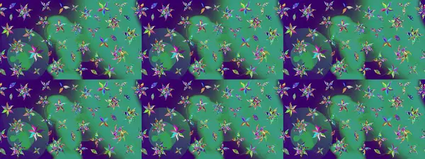 Güzel çiçek deseni. Mavi ve yeşil renkli çiçekler. Renkli Bahar Teması eskiz kalıbı. Düz Çiçek Elementleri Tasarımı.