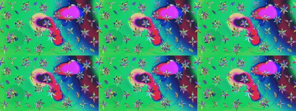 Raster Illustrasyon 'daki Çiçek Deseni' nin son moda çizimi. Güzel kumaş deseni. Renkli Yaz Temalı eskiz kalıbı. Düz Çiçek Elementleri Tasarımı.