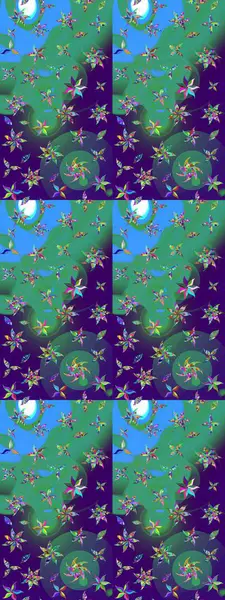 Küçük mavi ve yeşil renkte güzel bir besin torbası deseni, çiçekler. Millefleur 'lar. Tekstil, kumaş, kapaklar, duvar kağıtları, baskı, paket, koleksiyon defteri, örgü, dekupaj için çiçek arkaplanı..