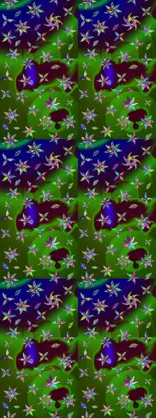 Raster illüstrasyonundaki çiçek desenli çizim. Yeşil ve kahverengi renkte çiçekler.