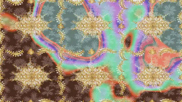 Raster oryantal süs. Altın şablonu çiz. Tarafsız renklerde altın elementlerle çizim deseni.