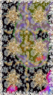 Tekrarlayan elementlerle soyut arkaplan oluşturun. Kusursuz damaske klasik altın desen. Raster illüstrasyonu. Gri renklerde altın desenli altın elementler.