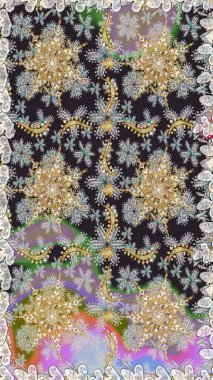 Barok tarzında kusursuz bir doğulu süsü. Gri renkli ve altın elementli geleneksel klasik altın sarısı desen.