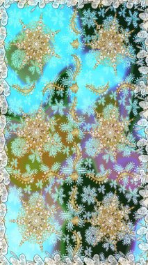 Kusursuz ortaçağ çiçek deseni. Doğum günü kartı, davetiye ya da afiş için iyidir. Dekoratif simetri arabesk. Mavi renkte altın. Raster illüstrasyonu.