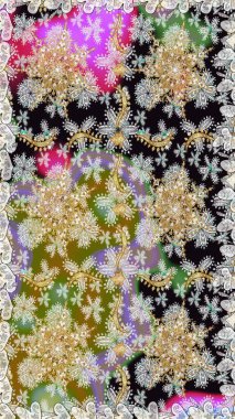 Şam, tasarım için kusursuz desen. Gri renklerde, altın elementli, pürüzsüz desen.