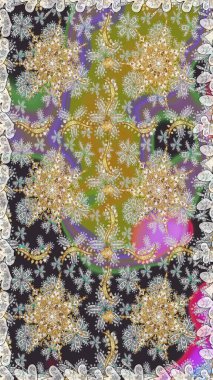 Lüks, kraliyet ve Viktorya dönemi konsepti. Süslü dekorasyon. Altın elementli gri renkli altın desenli. Raster klasik barok çiçeksiz altın desenli..