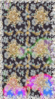 Barok tarzında kusursuz bir doğulu süsü. Gri renkli ve altın elementli geleneksel klasik altın sarısı desen.