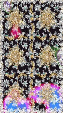 Noel, kar tanesi, yeni yıl 2019. Gri renklerde, altın elementlerle kusursuz klasik desen.