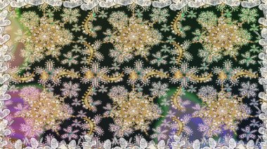 Raster geometrik arka plan. Altın rengi, kusursuz çizim. Gri renklerde, altın çiçekli altın desenler. Senin tasarımın için, duvar kağıdı..