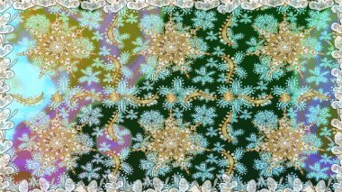 Altın antika ortaçağ dekoratifi, yapraklar ve tarafsız renklerde altın desenli süslemeleri olan dikişsiz bir şablon. Kusursuz kraliyet lüksü, altın barok kumaş rengi..