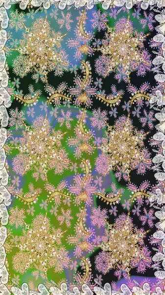 Klasik çiçek dokusu. Raster illüstrasyonu. Gri renkli Royal retro. Kart, duvar kağıdı, ambalaj ve tekstil için klasik tasarım. Kusursuz desenli altın elementler. Altın şablon.