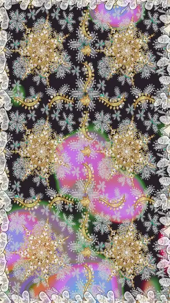 Gri renkli ve altın elementli klasik, pürüzsüz desen. Raster illüstrasyonu.