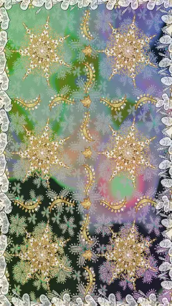 Tarafsız renklerde, altın elementlerle kusursuz desen. Geleneksel oryantasyon süsü. Klasik klasik klasik arka plan. Klasik raster altın pürüzsüz desen.