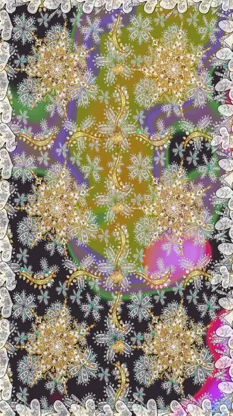 Lüks, kraliyet ve Viktorya dönemi konsepti. Süslü dekorasyon. Altın elementli gri renkli altın desenli. Raster klasik barok çiçeksiz altın desenli..