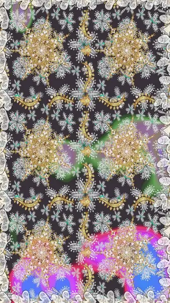 Barok tarzında kusursuz bir doğulu süsü. Gri renkli ve altın elementli geleneksel klasik altın sarısı desen.