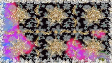 Gri renkli ve altın elementli geleneksel altın sarısı desen. Barok tarzında kusursuz bir doğulu süsü..