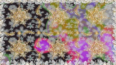 Gri renkli ve altın elementli altın desenli. Kusursuz klasik raster altın desenli. Geleneksel oryantasyon süsü. Klasik vintage arkaplan.