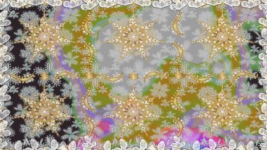 Raster illüstrasyonu. Gri renklerde ve altın elementlerle klasik, pürüzsüz desen.