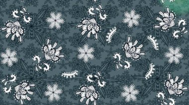 Renkli Bahar Teması eskiz kalıbı. Düz Çiçek Elementleri Tasarımı. Sevimli çiçek raster deseni. Yeşil ve mavi renkte çiçekler.