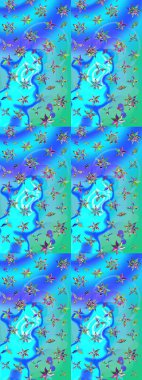 Sevgililer günü ve tebrik kartı konsepti için şık bir davetiye. Manzaralı çiçek deseni. Üst manzara, yumuşak mavi ve yeşil renk tarzı. Çiçek kompozisyonu, el boyası, hassas şablon..