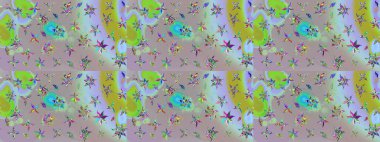 Yapraklı çiçekler ve doğal ve gri renklerde papatya çiçekleri. Raster - stok. Taslak arkaplan deseni.