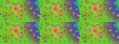 Şirin karalamalı çiçek desenli çizim. Raster illüstrasyonu. Eskiz stili yeşil ve mor renkte. El yapımı çiçek ve bitki koleksiyonu. Raster illüstrasyonu.