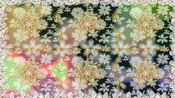 Kusursuz ortaçağ çiçek deseni. Tarafsız renklerde altın. Doğum günü kartı, davetiye ya da afiş için iyidir. Dekoratif simetri arabesk. Raster illüstrasyonu.