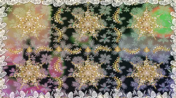 Geleneksel oryantasyon süsü. Kusursuz klasik raster altın desenli. Gri renklerde, altın elementlerle kusursuz desen. Klasik vintage arkaplan.