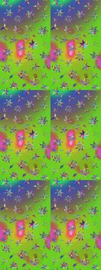 Çiçekli karalama şeklinde Raster çiçek deseni. Yeşil ve mor renkli çiçekler. Nazik, narin çiçek arkaplanı.