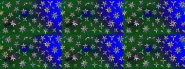 Yeşil ve mavi renklerde. Çiçekli güzel suluboya desen. Raster illüstrasyonu.