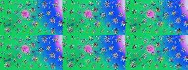 Suluboya çiçekli çiçek deseni. Raster illüstrasyonu. Yeşil ve mavi renkli güzel tekstil..