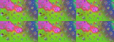 Düz Çiçek Elementleri Tasarımı. Yeşil ve mor renkli çiçekler. Sevimli çiçek raster deseni. Renkli Bahar Teması çizim şablonu.