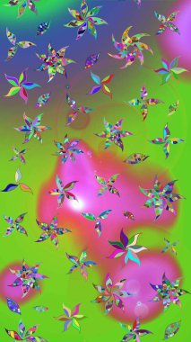 Raster illüstrasyonu. Çiçek. Yeşil ve mor renklerde. Taslak dekoratif arka plan, çiçek mandala.