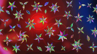 Süslü kumaş deseni. Düz Çiçek Elementleri Tasarımı. Raster illüstrasyonundaki çiçek desenli çizim. Renkli Bahar Teması çizim şablonu.