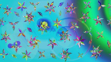 Raster illüstrasyonu. Çizim çiçek deseni duvar kâğıdı olarak kullanılabilir. Mavi ve yeşil renkte çiçekler.