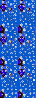 Mavi ve nötr renklerde etnik çiçeklerle süslenmiş zarif bir eskiz. Raster Çiçek İllüstrasyon Şirin Tekstil.