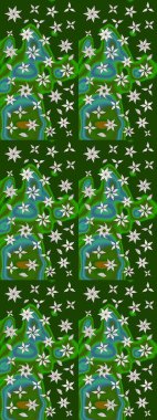 Raster illüstrasyonu. Çiçekli yumuşak bir eskiz şekli. Raster çiçekleri klasik tarzda çizilmiş. Yumuşak, bahar çiçekleri yeşil ve nötr renklerde.