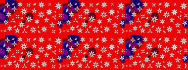 Raster illüstrasyonu. Şirin çiçekli eskiz deseni ve kırmızı ve nötr renklerde yapraklar, suluboya çiçek deseni, duvar kağıdı, kart veya kumaş için fayanslı.