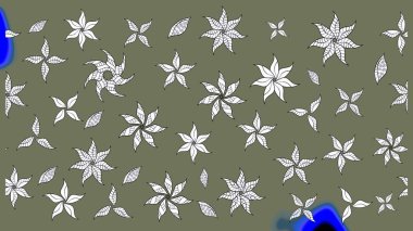 Bir sürü yeşil ve beyaz soyut çiçekli tropik eskiz deseni. Küçük çiçekteki sevimli çiçek deseni. Varicologreen ve White Raster çizimi.