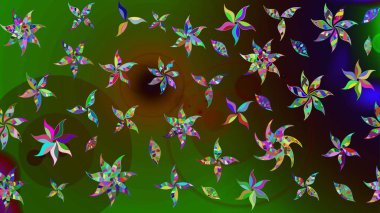 Raster Güzel kumaş deseni. Raster suluboya deseni, narin çiçekler, yeşil ve kahverengi çiçekler, tebrik kartı şablonu..