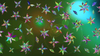 Düz Çiçek Elementleri Tasarımı. Sketch Colour Spring Theme eskiz kalıbı. Sevimli çiçek raster deseni. Yeşil ve mavi renkte çiçekler.