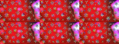 Doğal kozmetik ürünleri, parfüm, çiçekçi dükkanı için bahar ihalesi tasarımı. Paket kağıdı için en iyisi. Kırmızı ve pembe lale çiçekleriyle Raster eskiz deseni. Karşılama ya da düğün geçmişi olarak kullanılabilir.