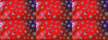 Çok renkli ve kahverengi zarif küçük çiçekler ve kırmızı ve kahverengi renkli komik böcekler, raster desen, illüstrasyon.