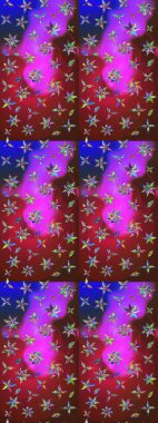 Düz Çiçek Elementleri Tasarımı. Raster Modaya uygun kumaş deseni. Kırmızı ve mor renkli şirin çiçek desenleri. Renkli Bahar Teması çizim şablonu.