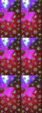 Kırmızı ve mor renkli bitkilerden oluşan parlak çiçekli çizim deseni.