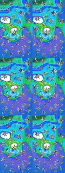 Mavi ve yeşil renkte etnik çiçeklerle süslenmiş zarif bir eskiz şekli. Raster Çiçek İllüstrasyon Şirin Tekstil.