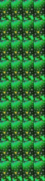 Raster illüstrasyonu. Yeşil ve gri renkli Asya tekstili. Suluboya çiçekli çiçek deseni.