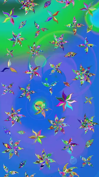 Raster - stok. Mavi ve yeşil çiçekli eskiz deseni, suluboya çiçek deseni, sevimli çiçek, duvar kağıdı, kart veya kumaş için fayanslı.