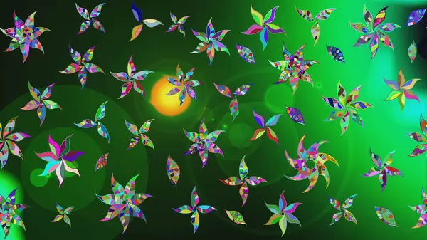 Yeşil ve gri renklere karalamalar çizilmiş çiçek deseni. Raster illüstrasyonu.